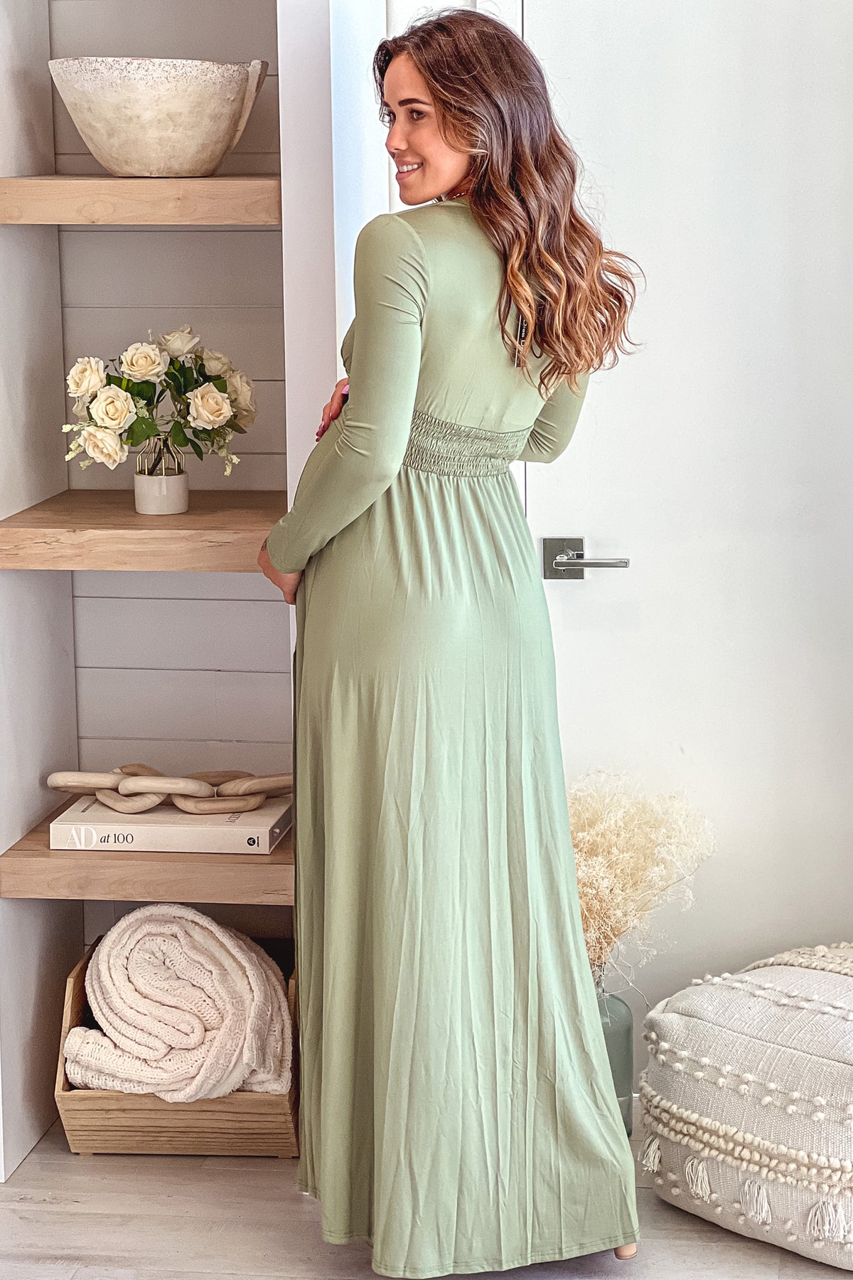 Olive Maternity Maxi Dress with Long Sleeves | Saved By The Dress Saved by the Dress Olive Maternity Maxi Dress with Long Sleeves | Saved By The Dress Saved by the Dress