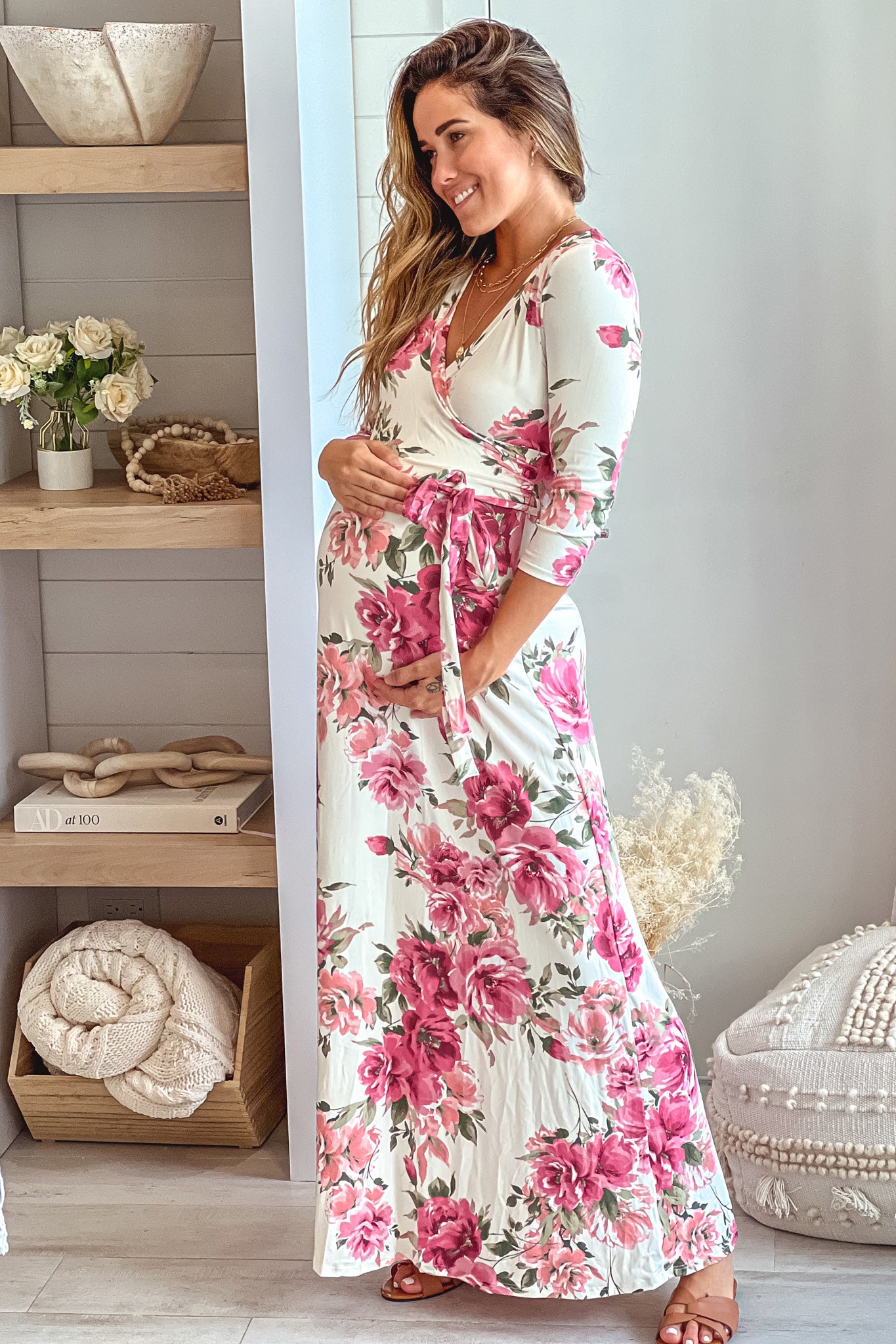 Cream Floral Maternity Maxi Dress with Tie Front | Saved By The Dress Saved by the Dress Cream Floral Maternity Maxi Dress with Tie Front | Saved By The Dress Saved by the Dress