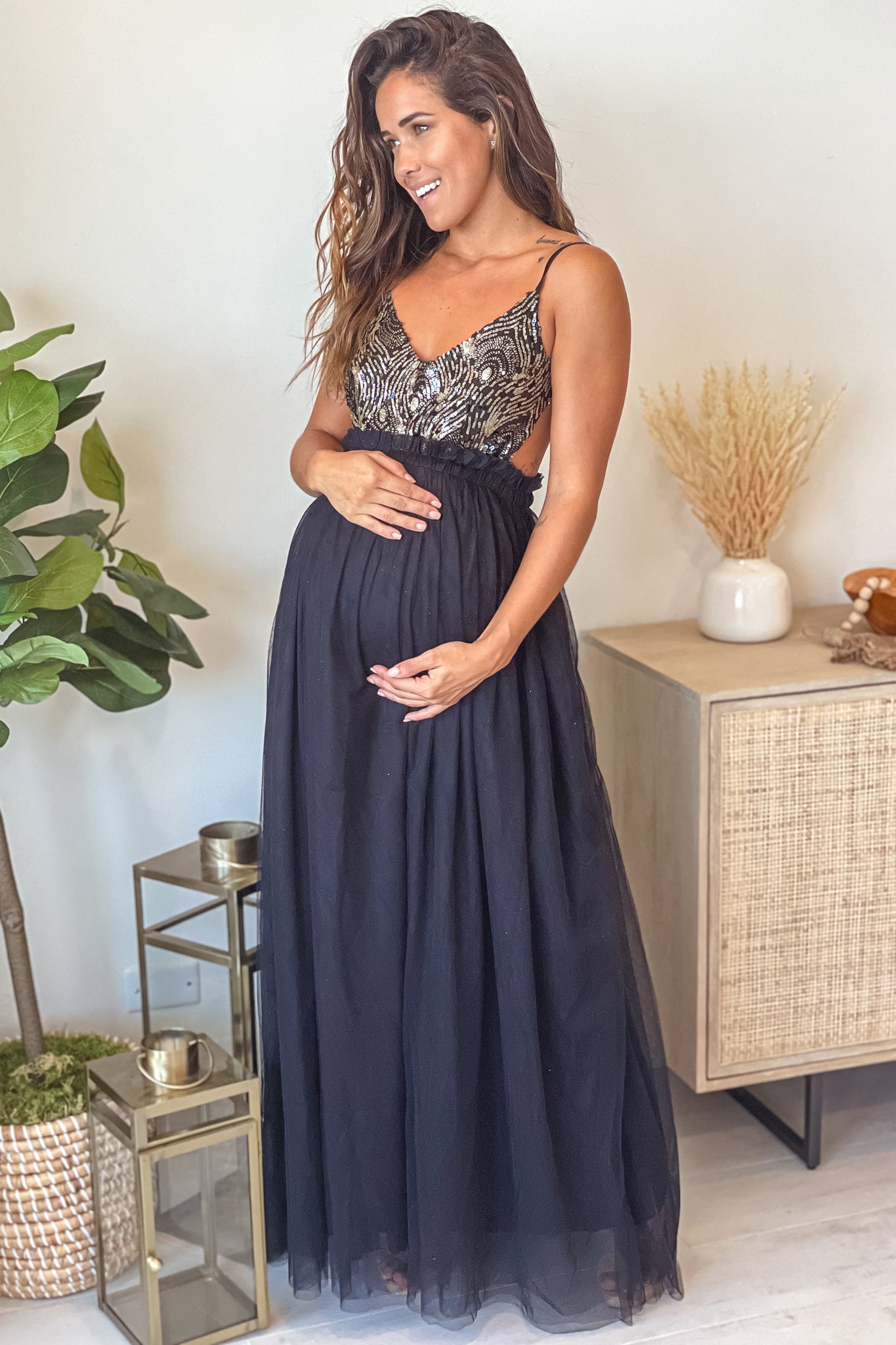 Black Glitter Top Maternity Tulle Maxi Dress | Saved By The Dress Saved by the Dress Black Glitter Top Maternity Tulle Maxi Dress | Saved By The Dress Saved by the Dress