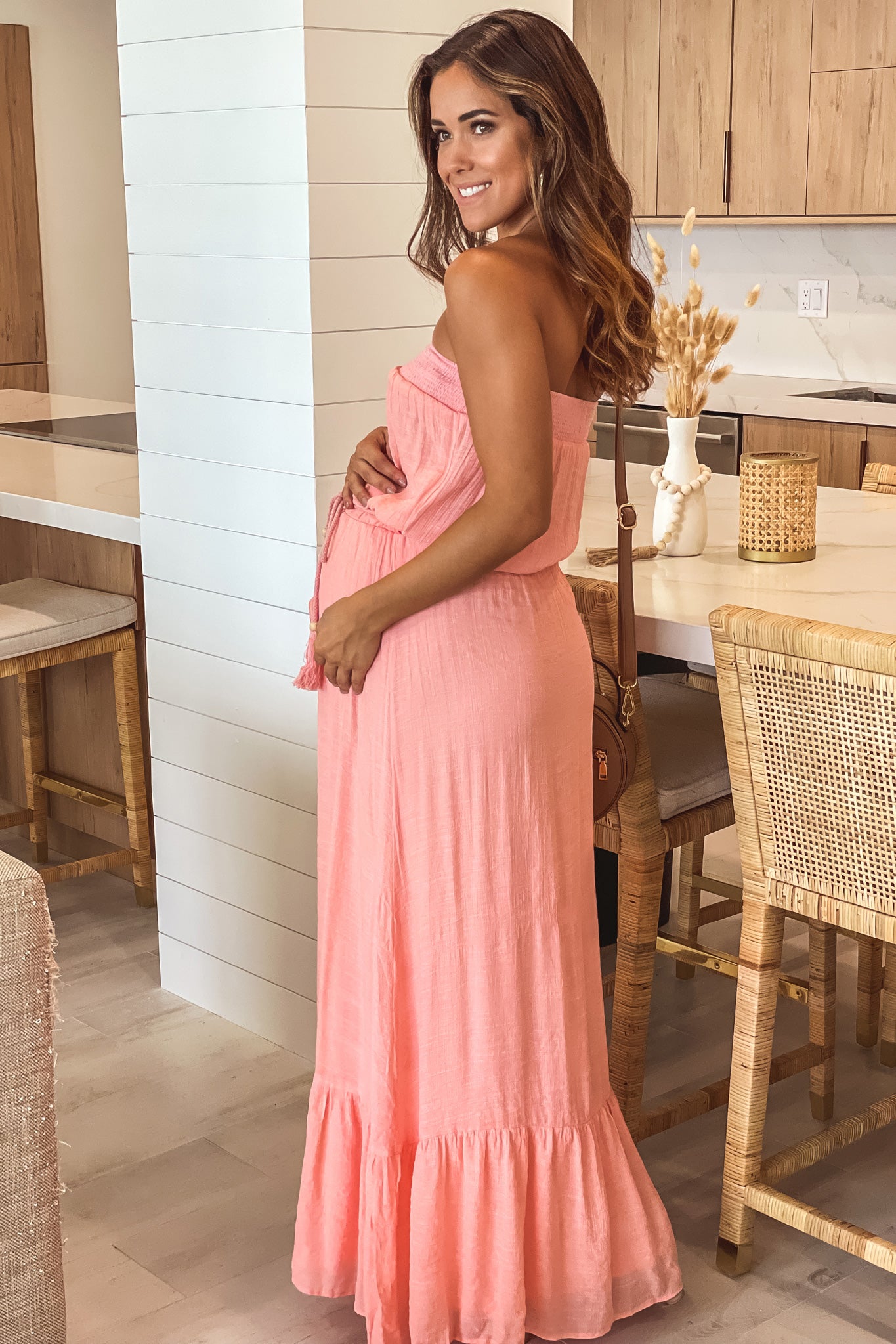 strapless maternity dress Kate Simulated Silk Trailing Custom Photoshoot Gowns, XXL / 61#-Sapphire blue with a ruffled side slit and an adjustable drawstring on the side for maximum comfort Light Blue Striped Strapless Maternity