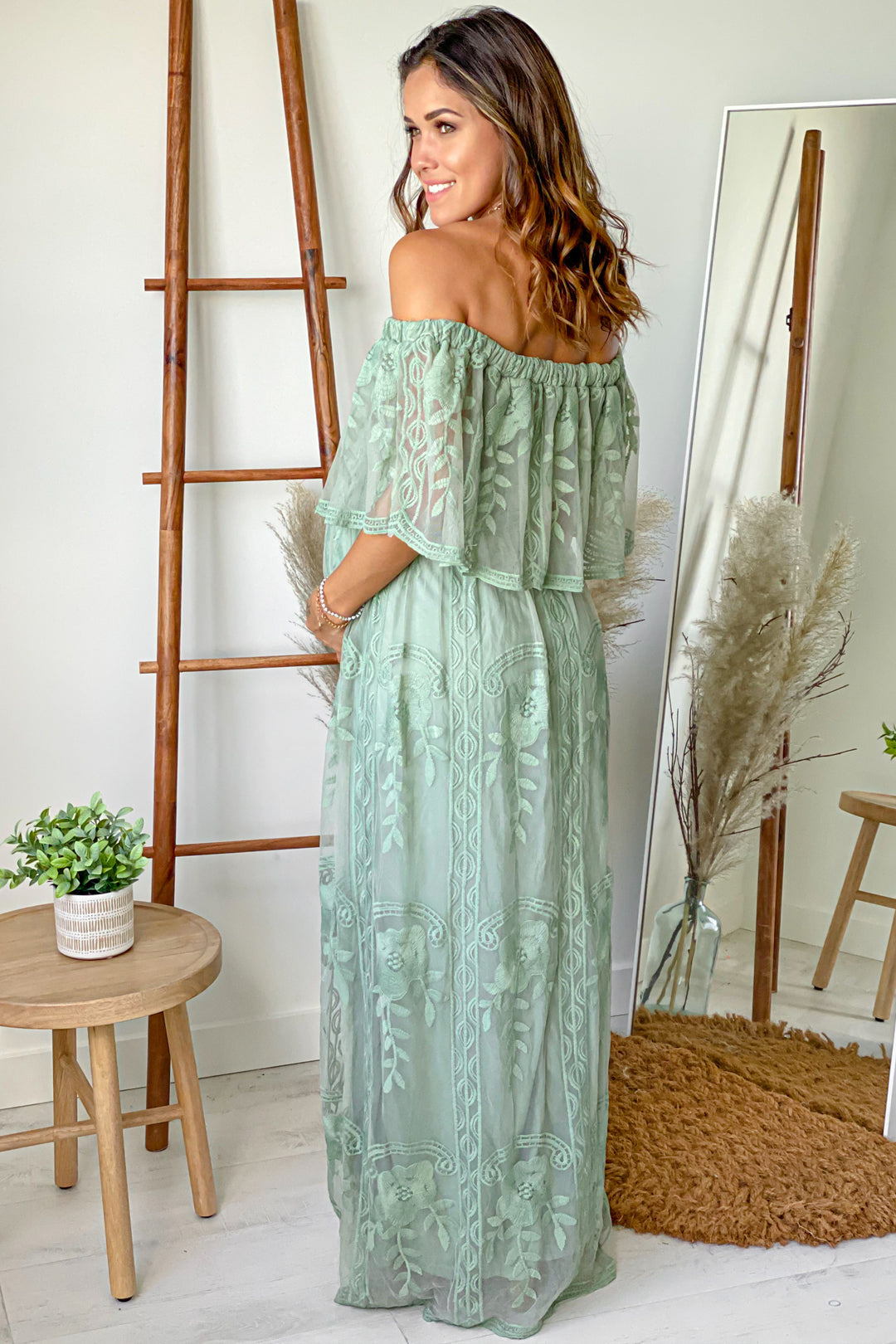 sage green maternity maxi dress Lace Off Shoulder 25-03-OFFER SIZE:8D romantic touch Iconic 1950's Tiffany Blue