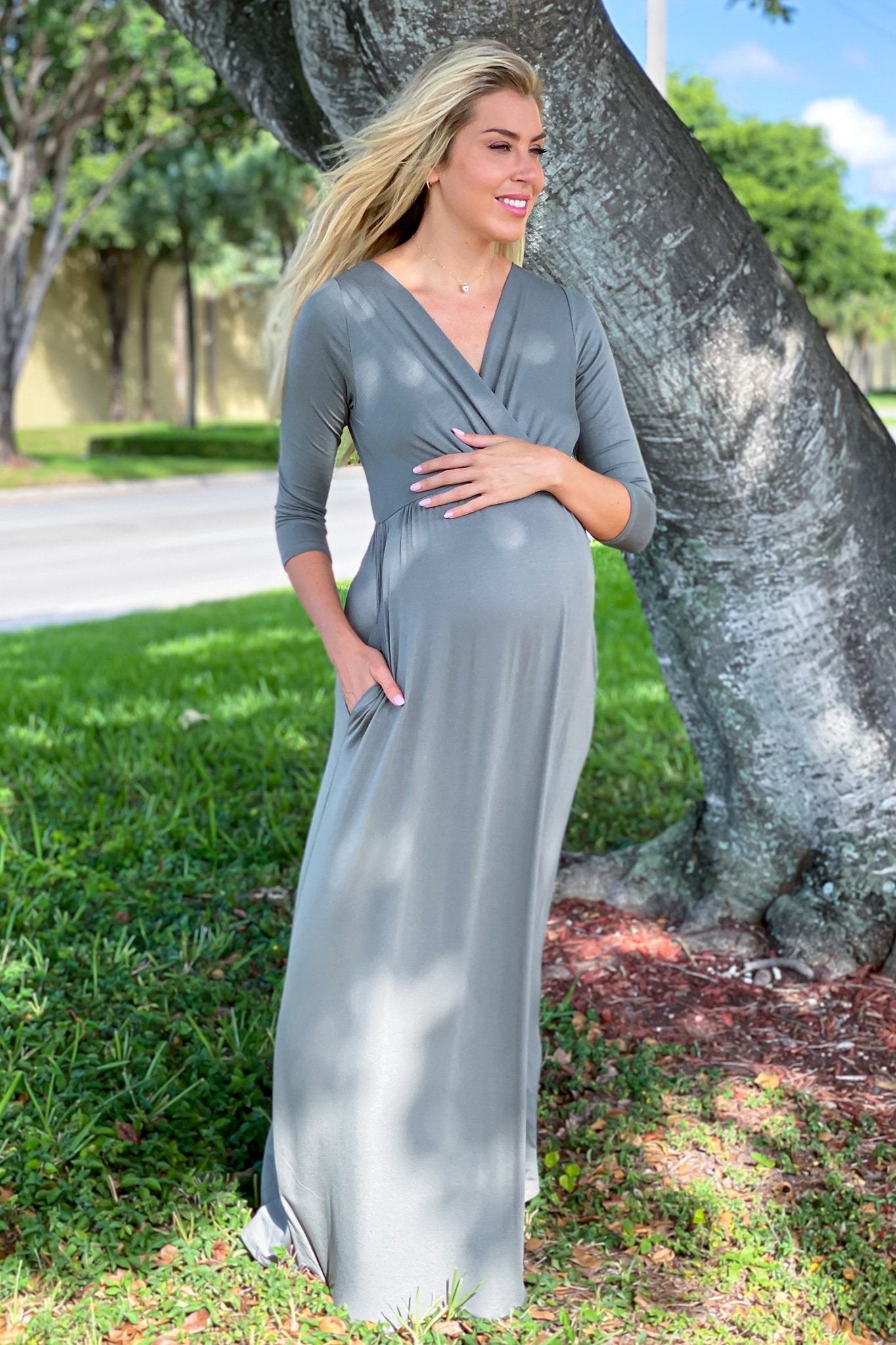 Olive Maxi Dress with Sleeves