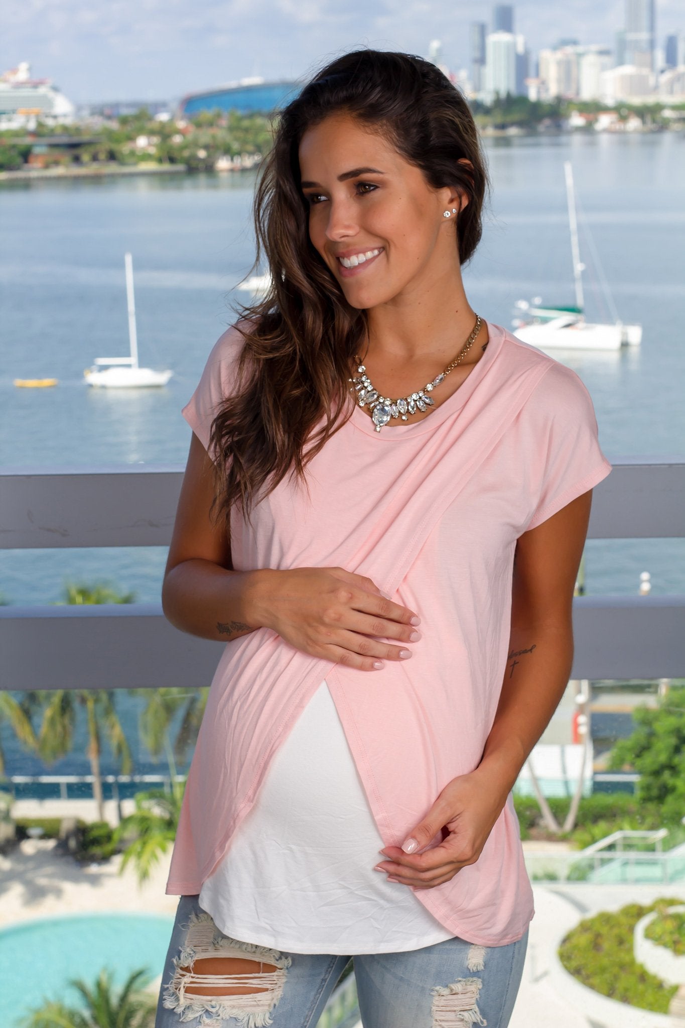 Pink Short Sleeve Maternity Top
