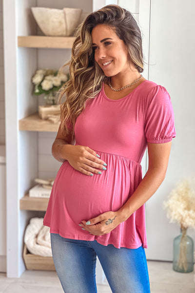 Mauve Maternity Top with Short Sleeves