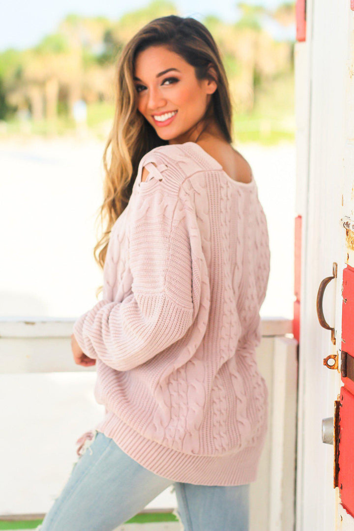 Mauve cable knit sweater hotsell