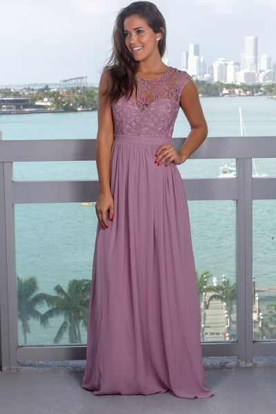 Mauve Crochet Maxi Dress with Tulle Back