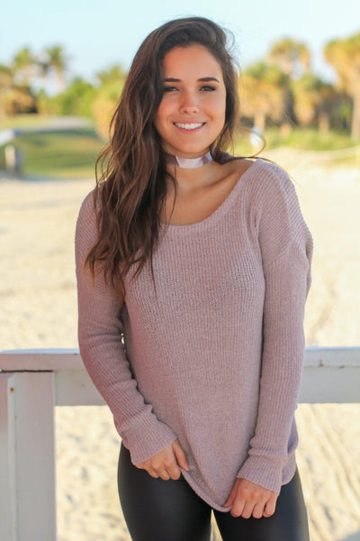 Mauve Knit Sweater with Knot Detail