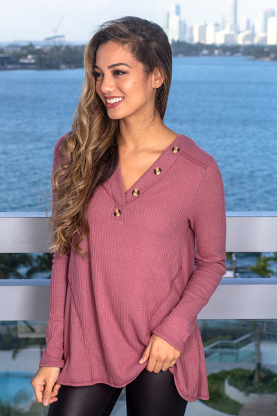 Mauve Long Sleeve Top with Buttons