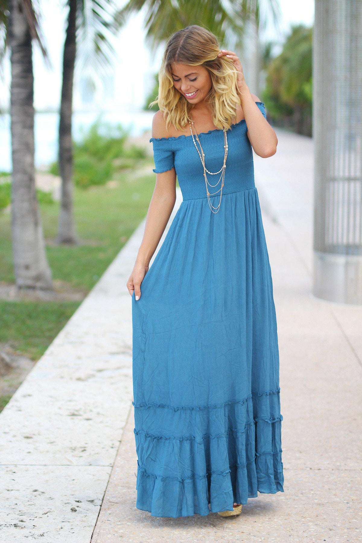 Blue Off Shoulder Maxi Dress | Pretty Dresses | Maxi Dress – Saved by ...
