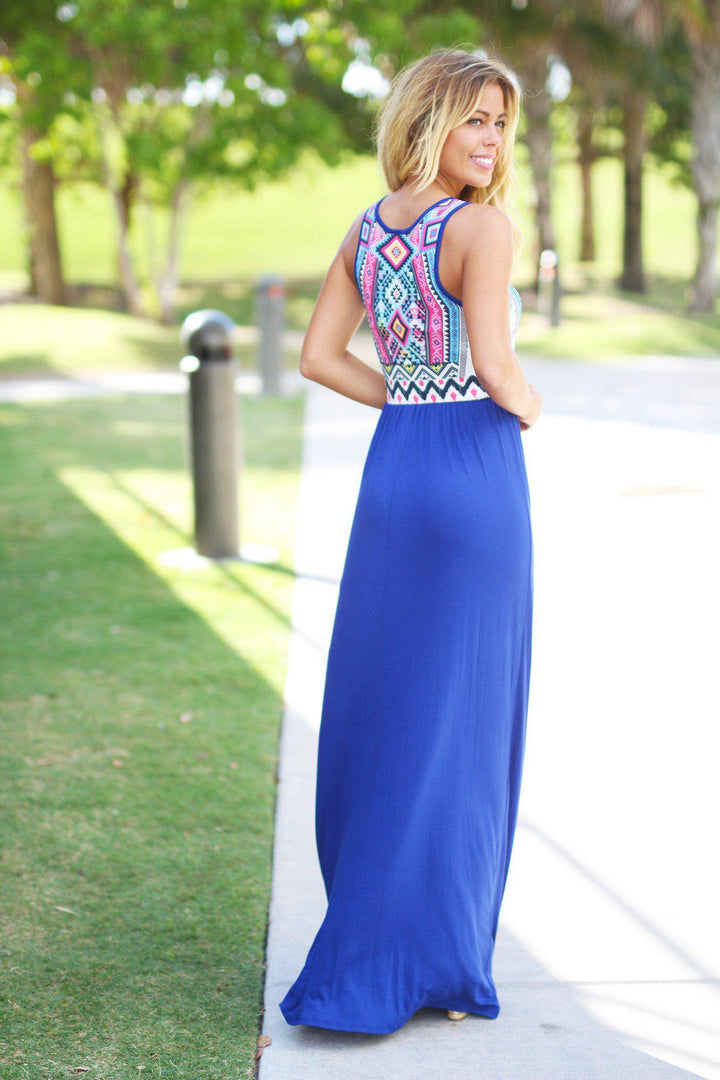 Royal Blue Aztec Maxi Dress | Aztec | Maxi Dresses Saved by the Dress Royal Blue Aztec Maxi Dress | Aztec | Maxi Dresses Saved by the Dress