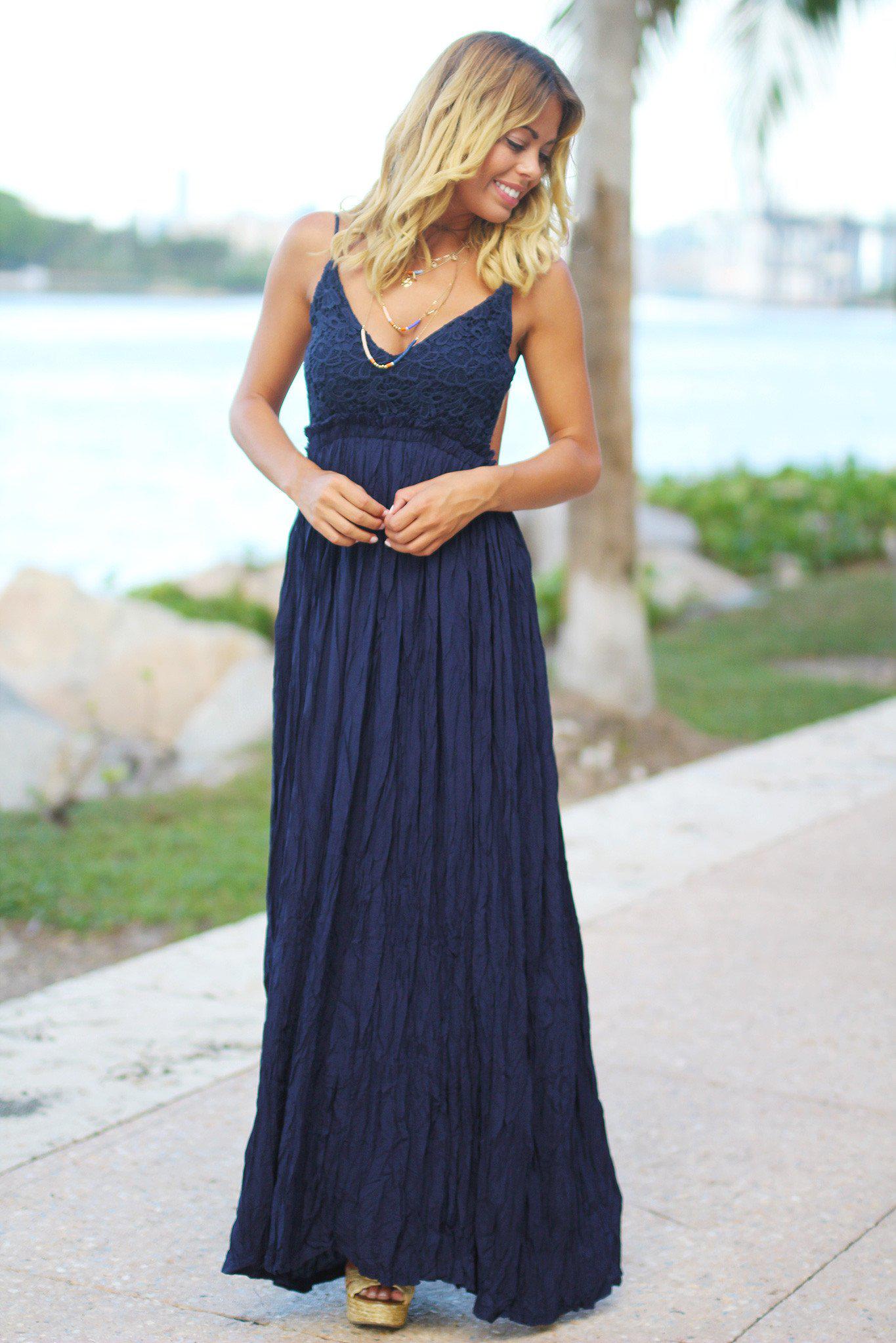 Navy Maxi Dress with Open Back