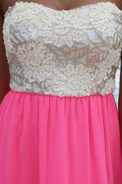 Neon Pink Maxi Dress with Sequin Top