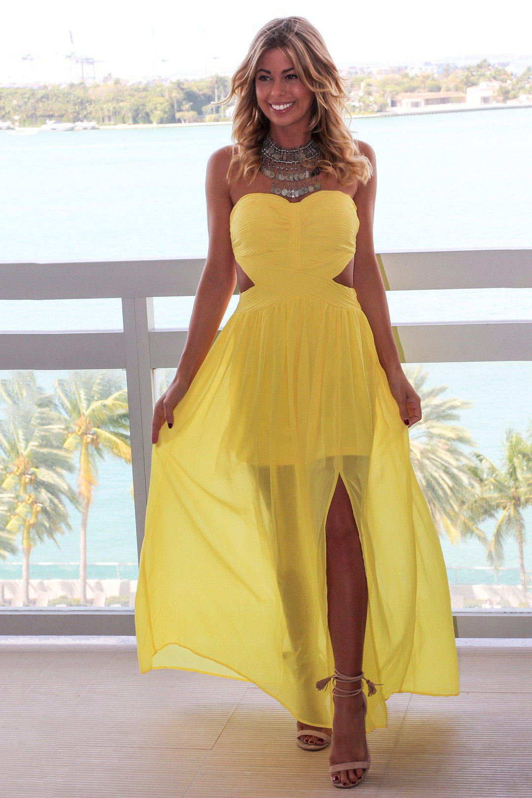 Yellow Pleated Strapless Maxi Dress | Maxi Dresses Saved by the Dress Yellow Pleated Strapless Maxi Dress | Maxi Dresses Saved by the Dress