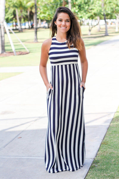Navy Striped Maxi Dress | Maxi Dresses – Saved by the Dress