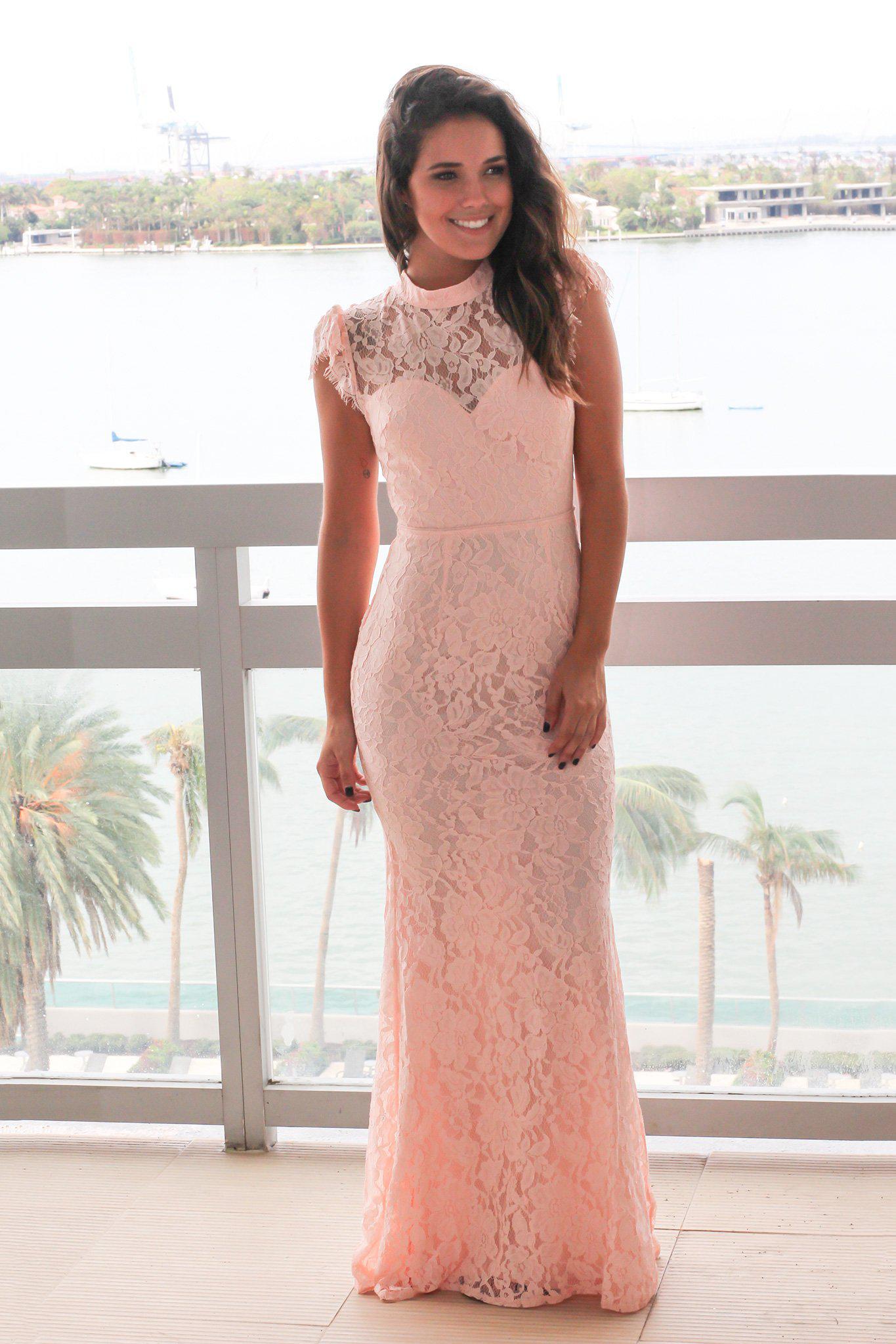 Pink High Neck Lace Maxi Dress with Open Back | Formal Dresses Saved by the Dress Pink High Neck Lace Maxi Dress with Open Back | Formal Dresses Saved by the Dress