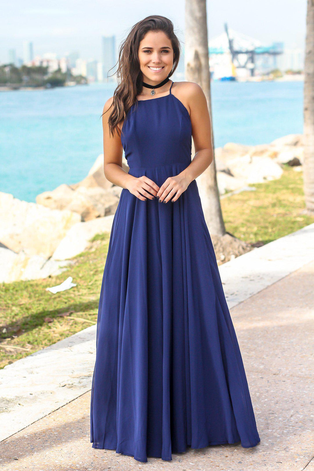 Navy Dress with Criss Cross Back | Maxi Dresses Saved by the Dress Navy Dress with Criss Cross Back | Maxi Dresses Saved by the Dress