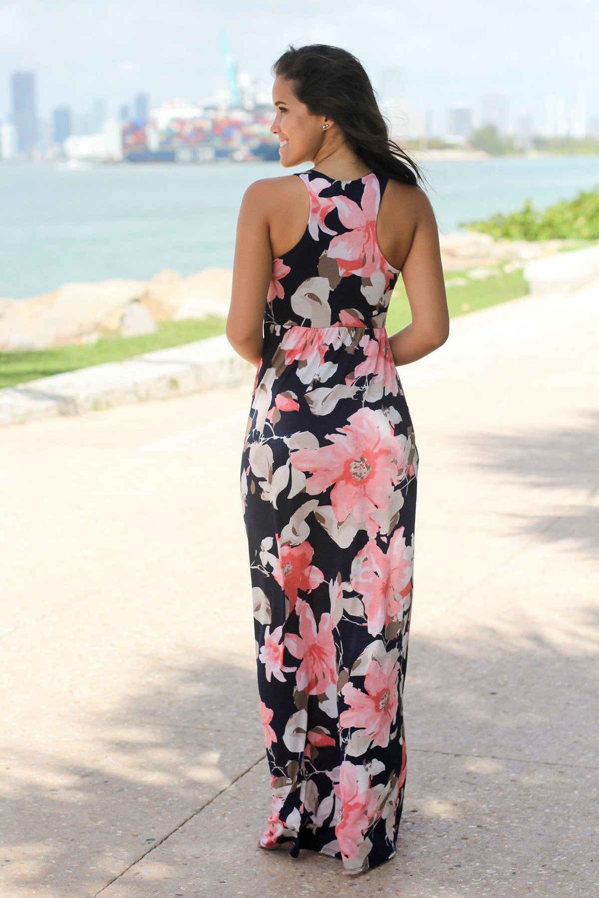 Navy and Peach Floral Print Maxi Dress | Maxi Dresses – Saved by the Dress