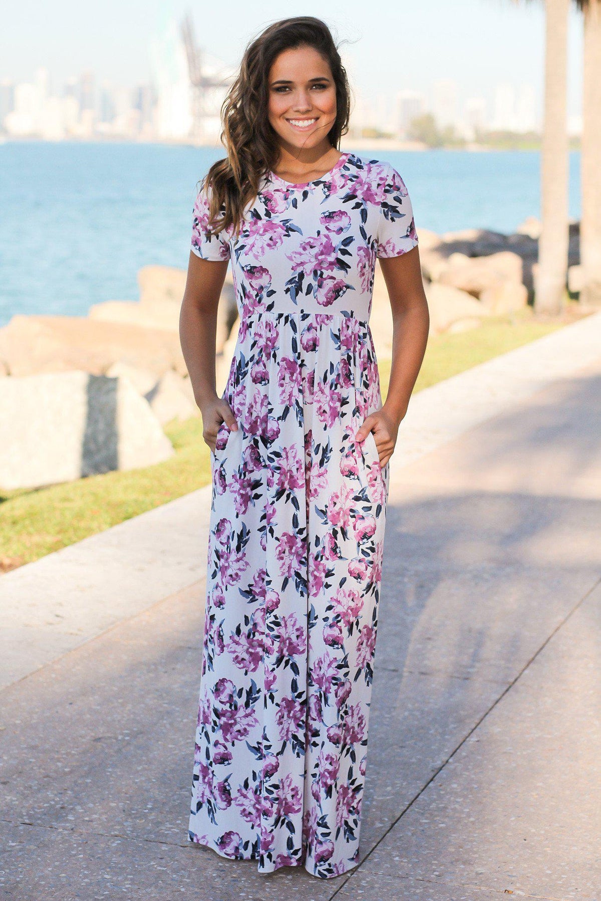 Purple Floral Maxi Dress with Pockets | Maxi Dresses – Saved by the Dress