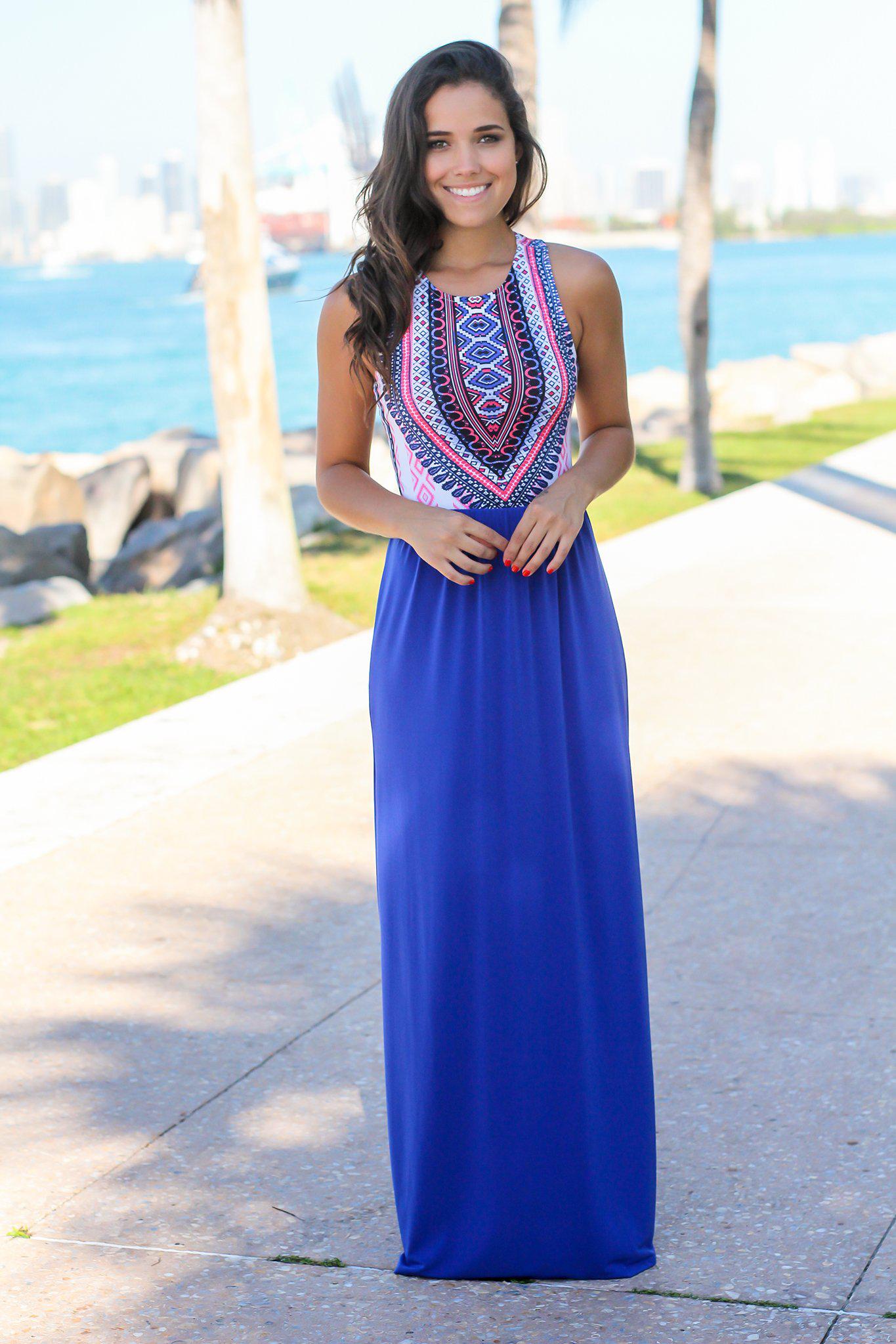 Royal Blue Tribal Maxi Dress with Cut Out Back | Maxi Dresses Saved by the Dress Royal Blue Tribal Maxi Dress with Cut Out Back | Maxi Dresses Saved by the Dress