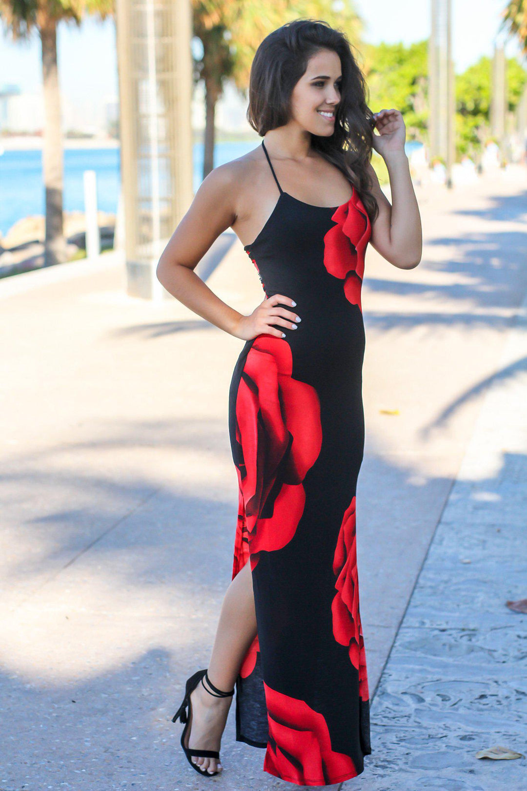 Maxi dress red floral best sale