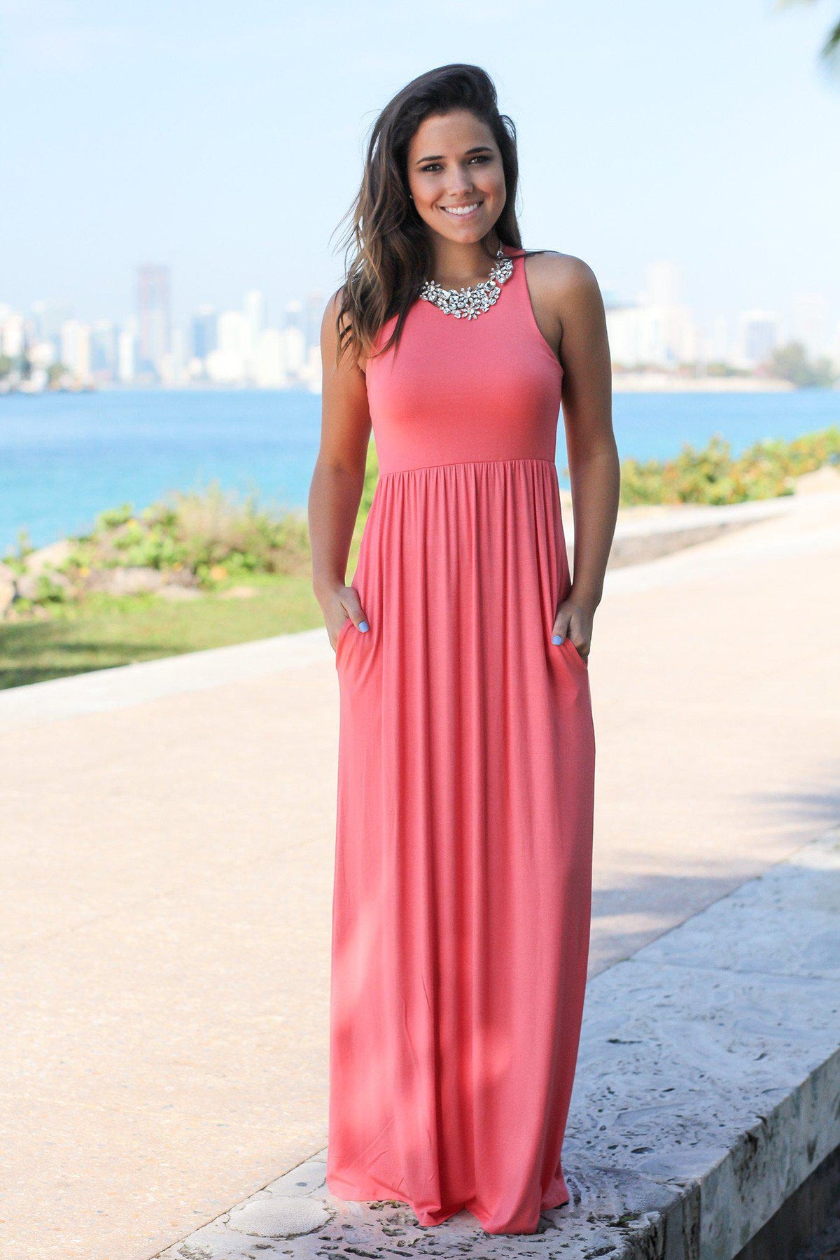 Light Coral Maxi Dress with Pockets | Maxi Dresses – Saved by the Dress