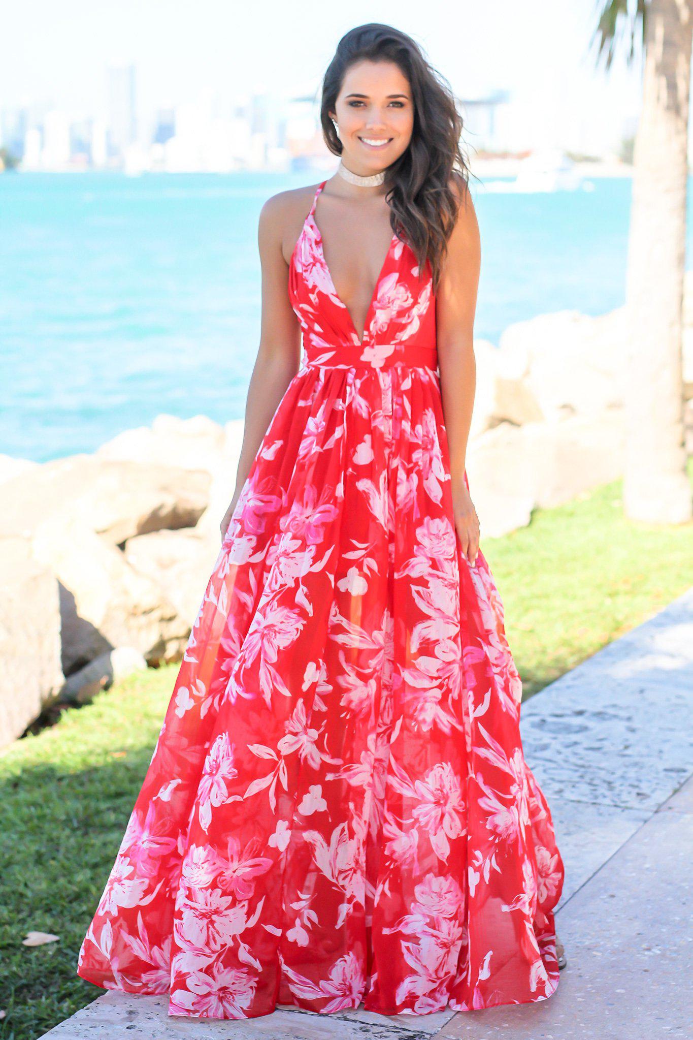 Red and White Floral Maxi Dress with Criss Cross Back | Maxi Dresses Saved by the Dress Red and White Floral Maxi Dress with Criss Cross Back | Maxi Dresses Saved by the Dress