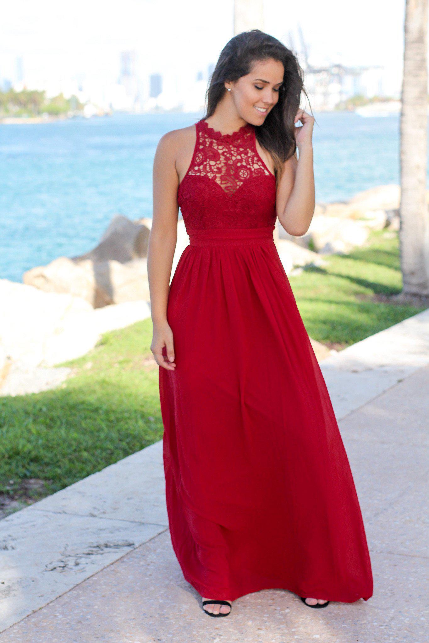 Burgundy Crochet Maxi Dress | Bridesmaid Dresses Saved by the Dress Burgundy Crochet Maxi Dress | Bridesmaid Dresses Saved by the Dress