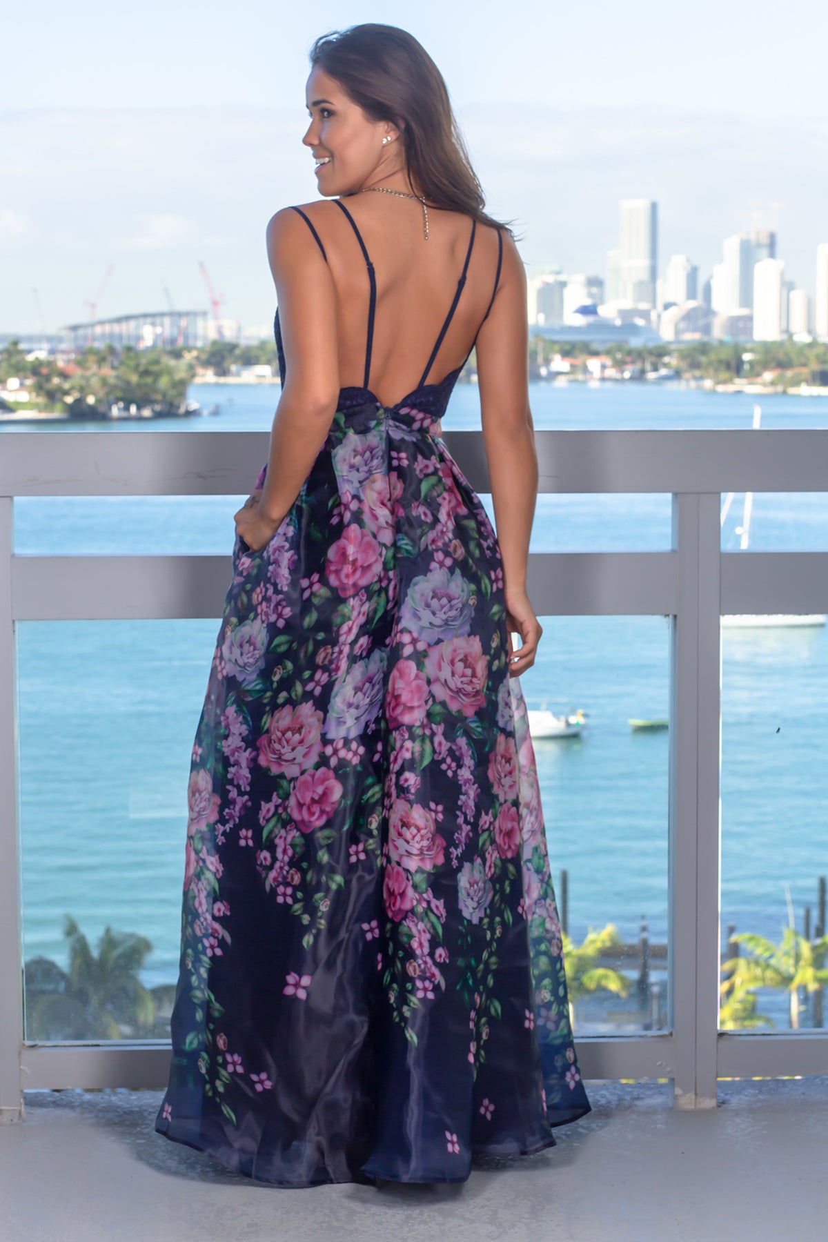 Navy Floral Maxi Dress with Embroidered Top | Maxi Dresses – Saved by ...