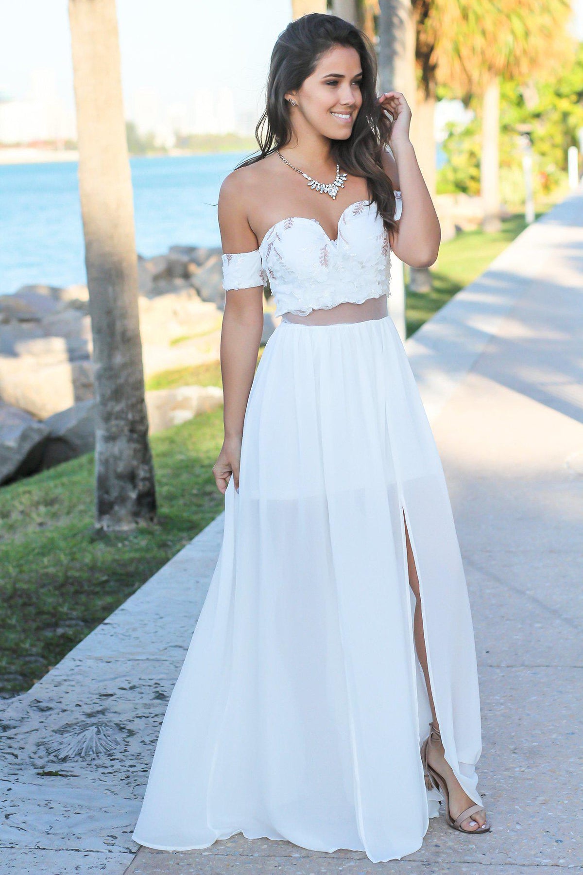 Cream Off Shoulder Maxi Dress with Embroidered Top | Maxi Dresses Saved by the Dress Cream Off Shoulder Maxi Dress with Embroidered Top | Maxi Dresses Saved by the Dress