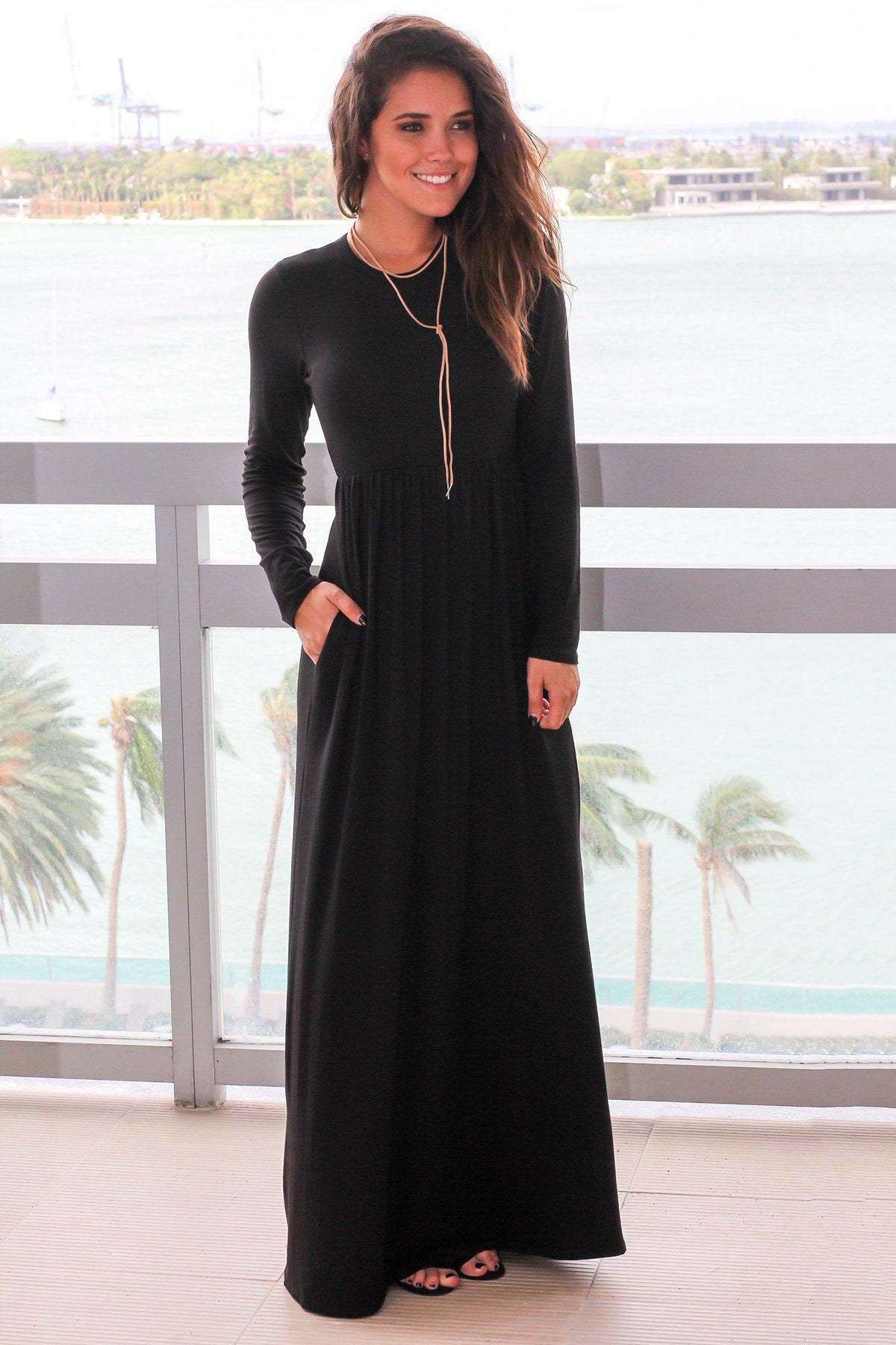 Long Sleeve Black Maxi Dress with Pockets | Maxi Dresses – Saved by the ...