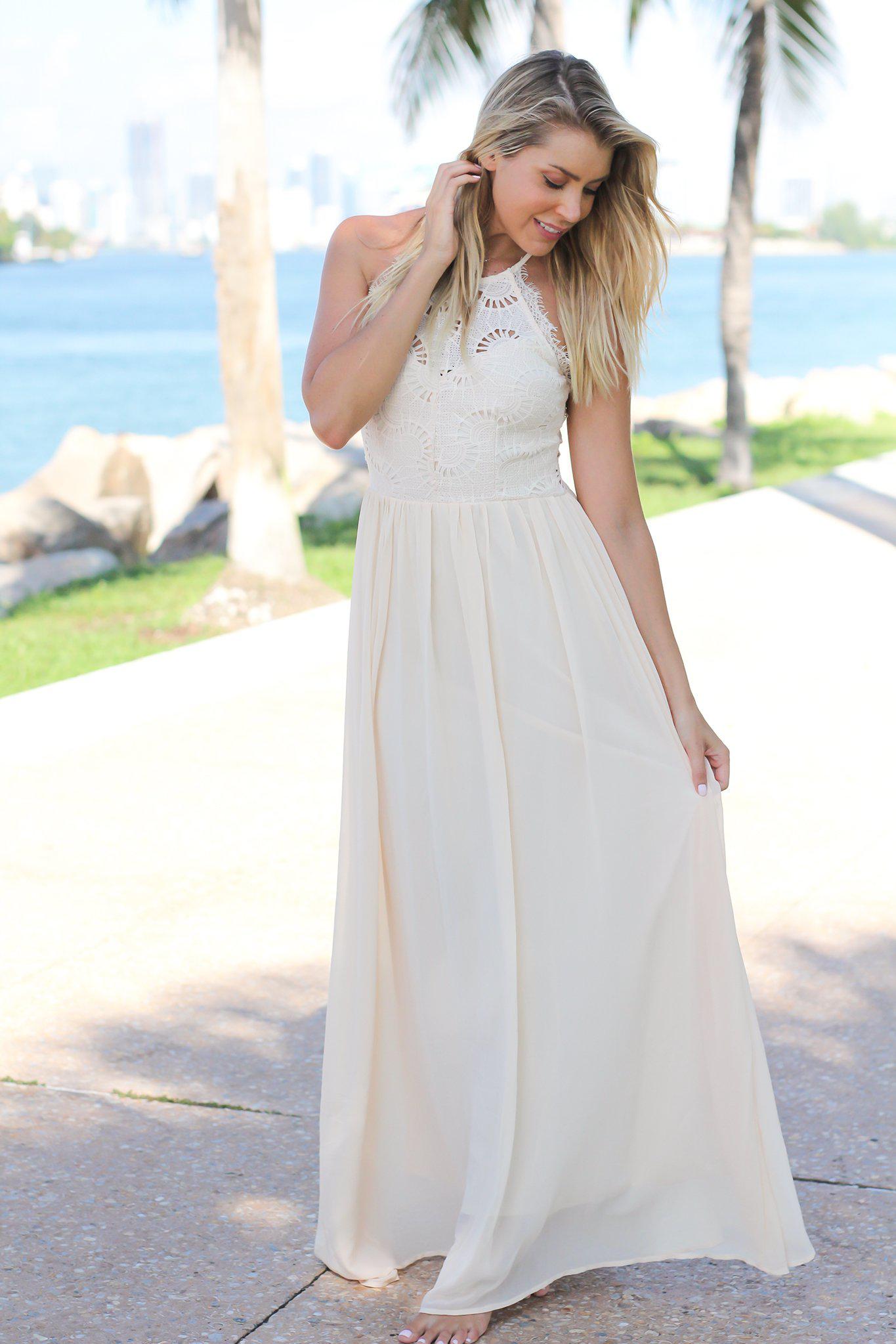 Cream Maxi Dress with Crochet Top | Maxi Dresses Saved by the Dress Cream Maxi Dress with Crochet Top | Maxi Dresses Saved by the Dress