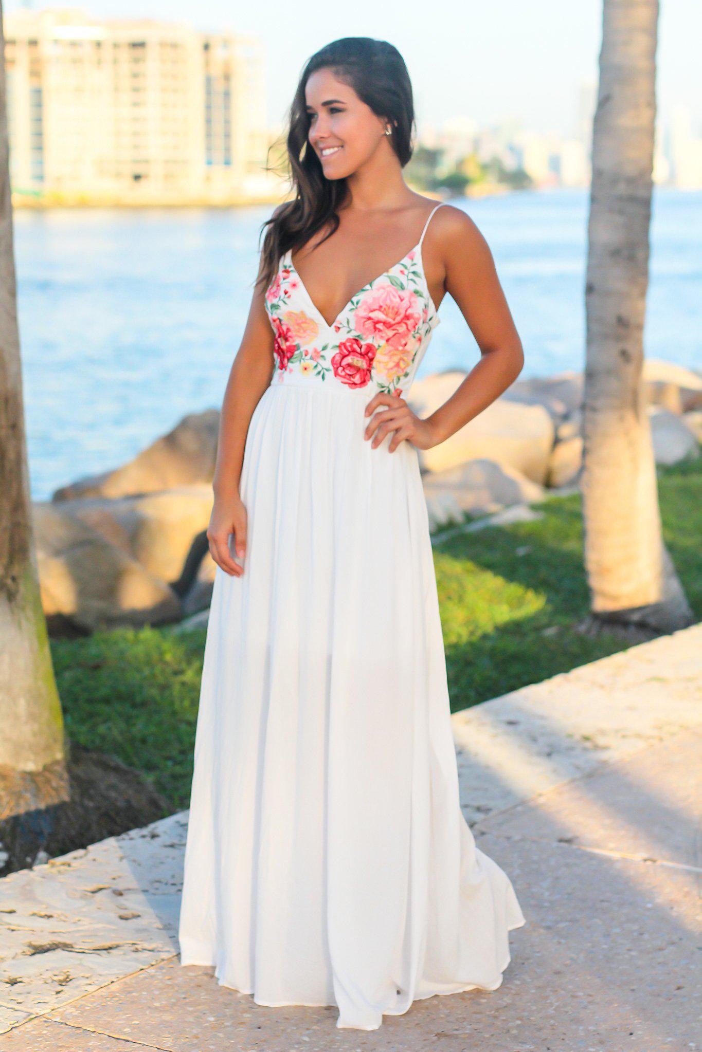 White Maxi Dress with Embroidered Roses | Maxi Dresses Saved by the Dress White Maxi Dress with Embroidered Roses | Maxi Dresses Saved by the Dress