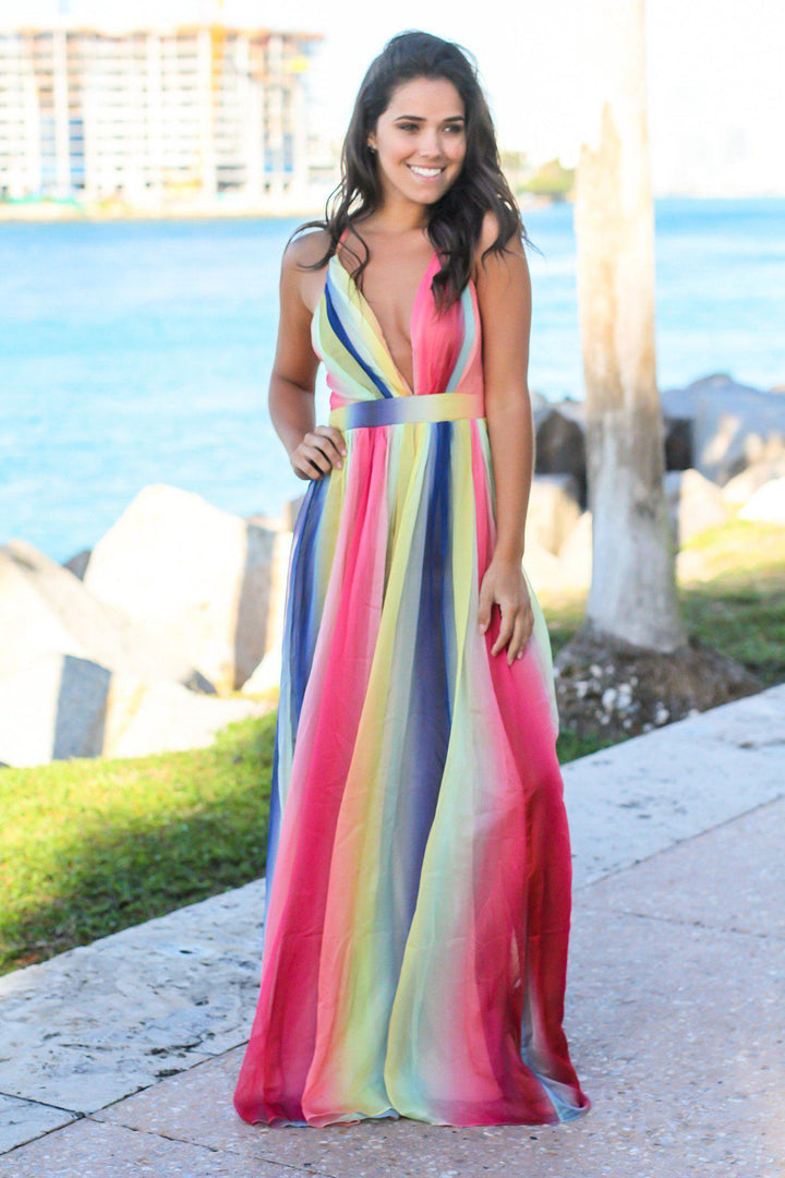 Rainbow maxi dresses best sale