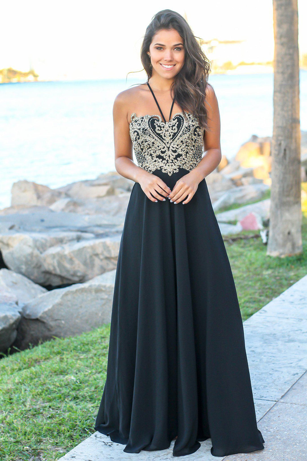 Black and Gold Maxi Dress with Embroidered Top | Maxi Dresses Saved by the Dress Black and Gold Maxi Dress with Embroidered Top | Maxi Dresses Saved by the Dress