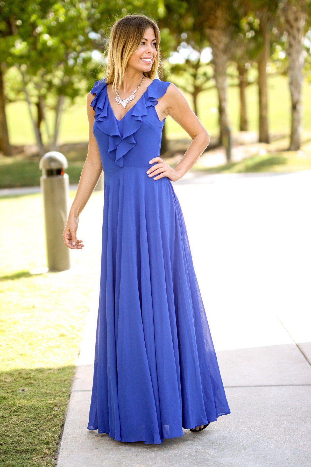 Royal Blue Ruffle Top Maxi Dress | Maxi Dresses – Saved by the Dress