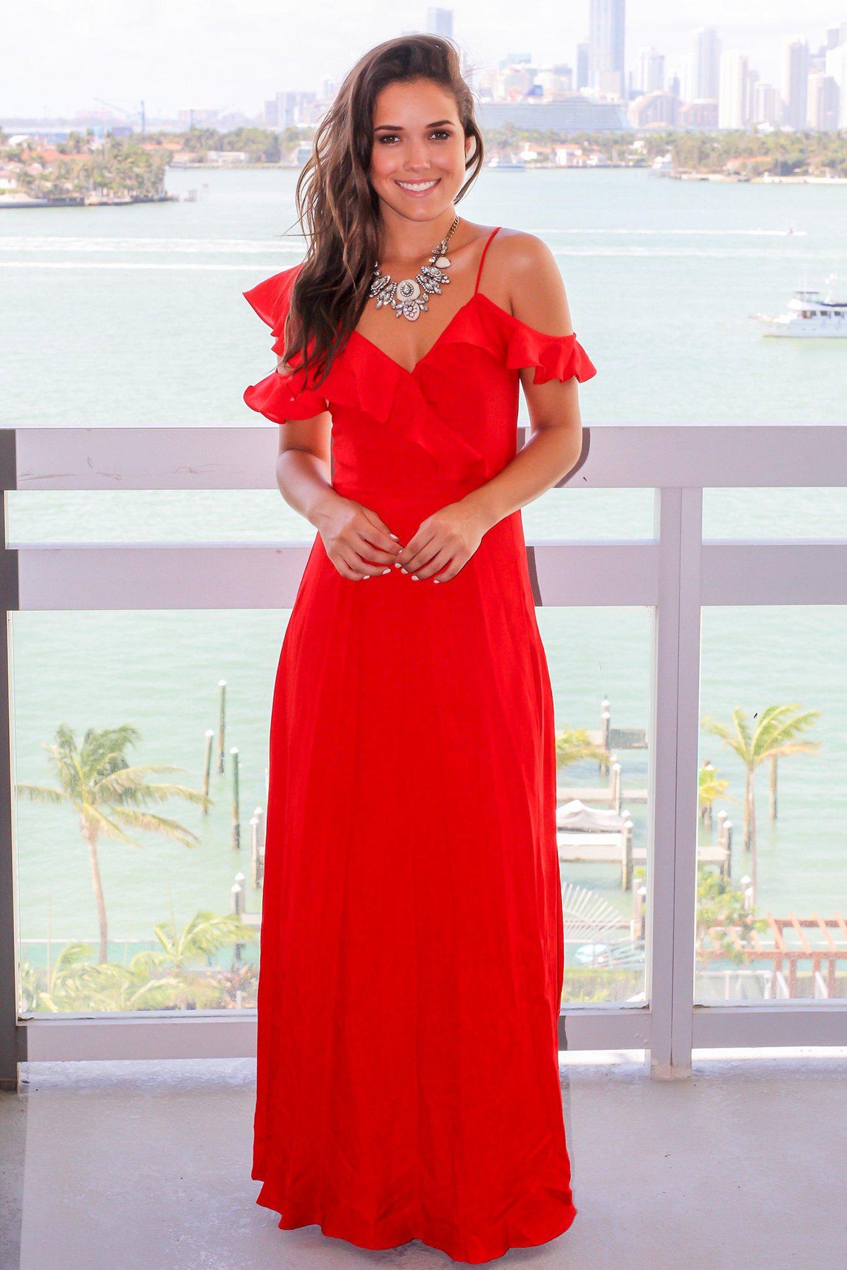 Red Maxi Dress With Bow Detail  Maxi Dresses – Saved by the Dress