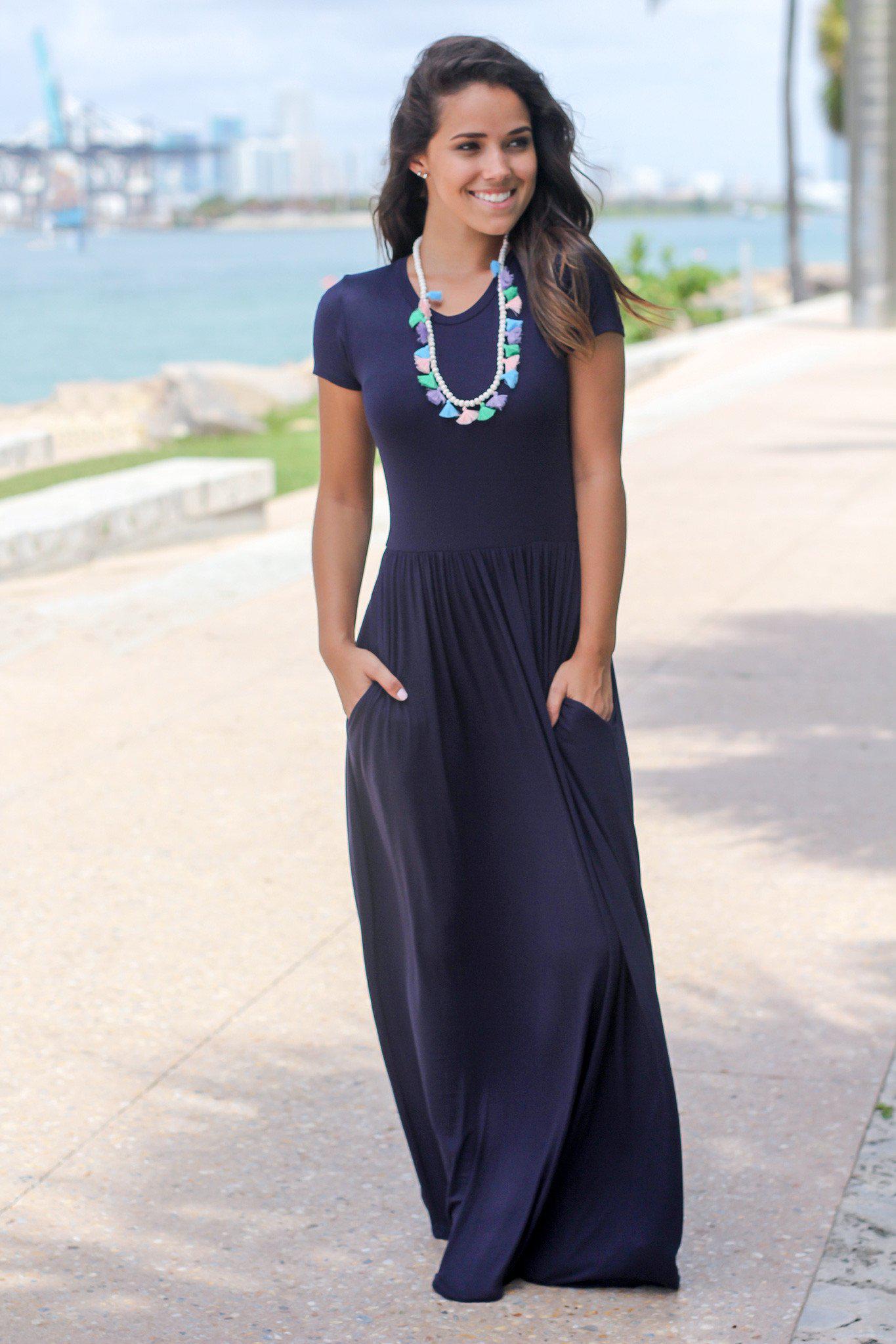 Navy Short Sleeve Maxi Dress with Pockets | Maxi Dresses – Saved by the ...