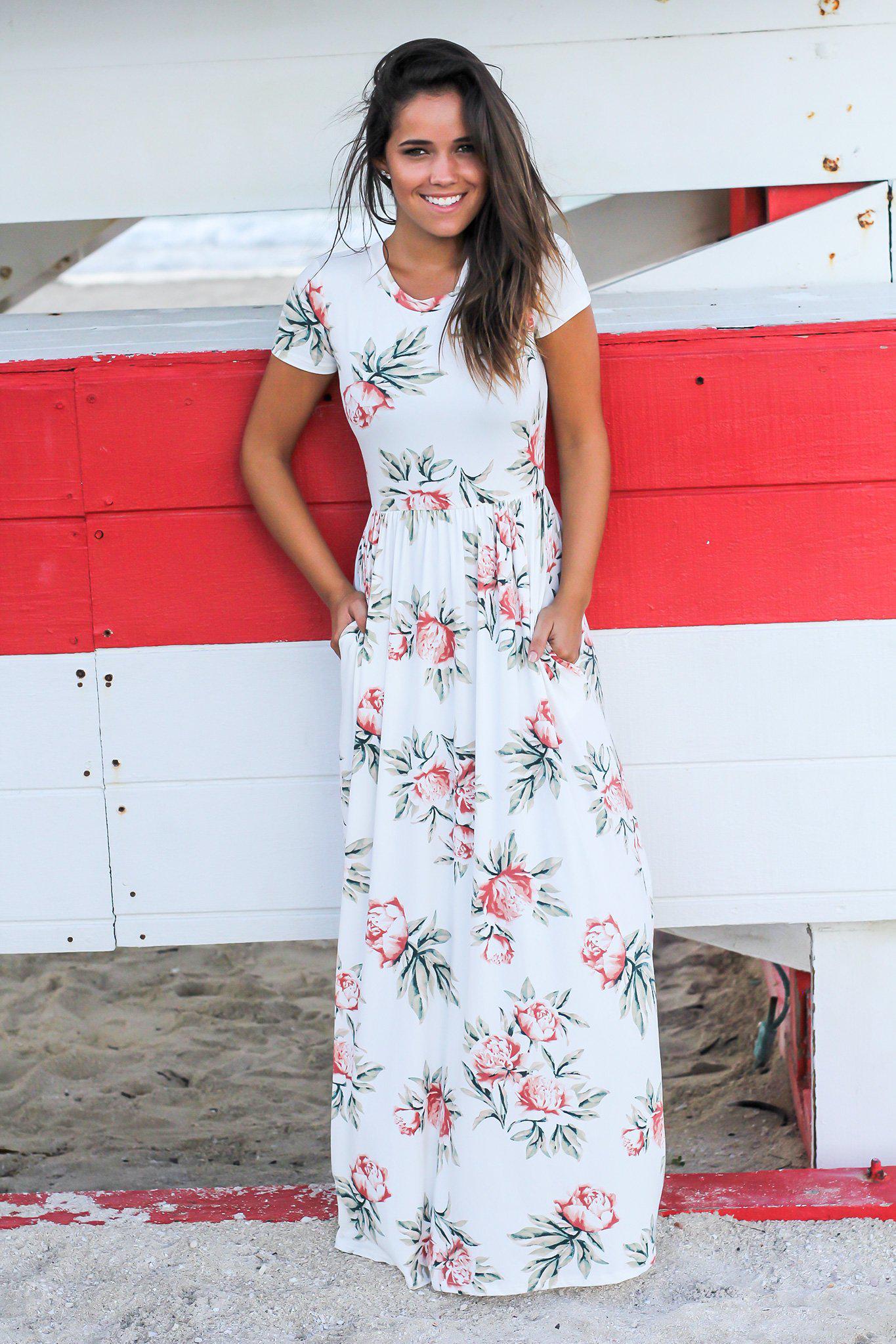 White Floral Maxi Dress with Short Sleeves | Maxi Dresses Saved by the Dress White Floral Maxi Dress with Short Sleeves | Maxi Dresses Saved by the Dress