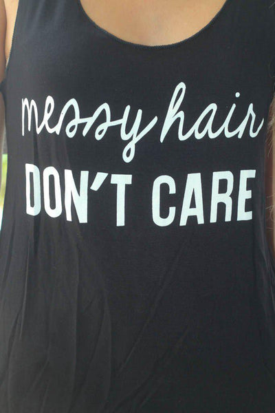 Black "Messy Hair, Don't Care" Top