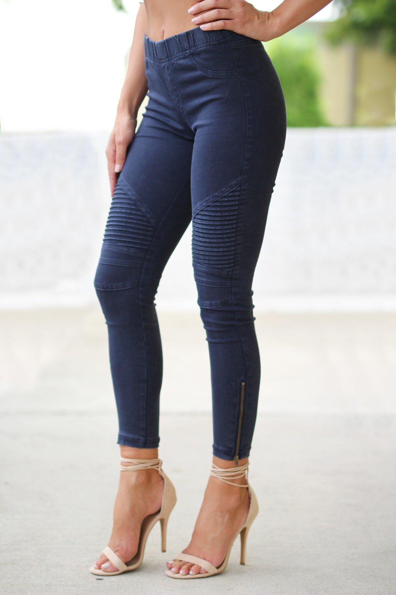 Midnight Blue Moto Jeggings with Ankle Zippers
