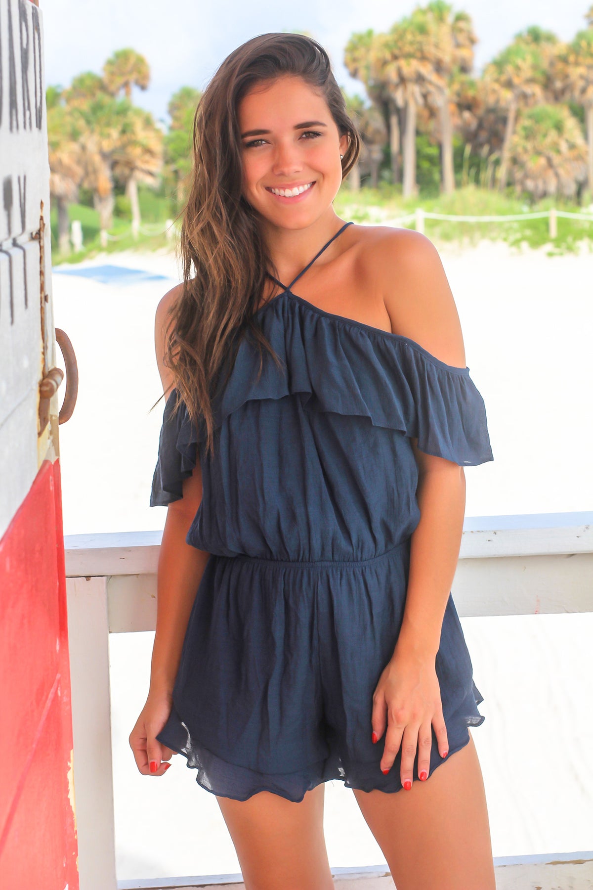 Cold Rompers Midnight Navy Cold Shoulder Romper | Rompers – Saved by the Dress