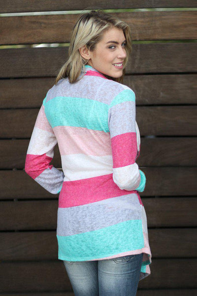 Mint And Coral Color Block Cardigan
