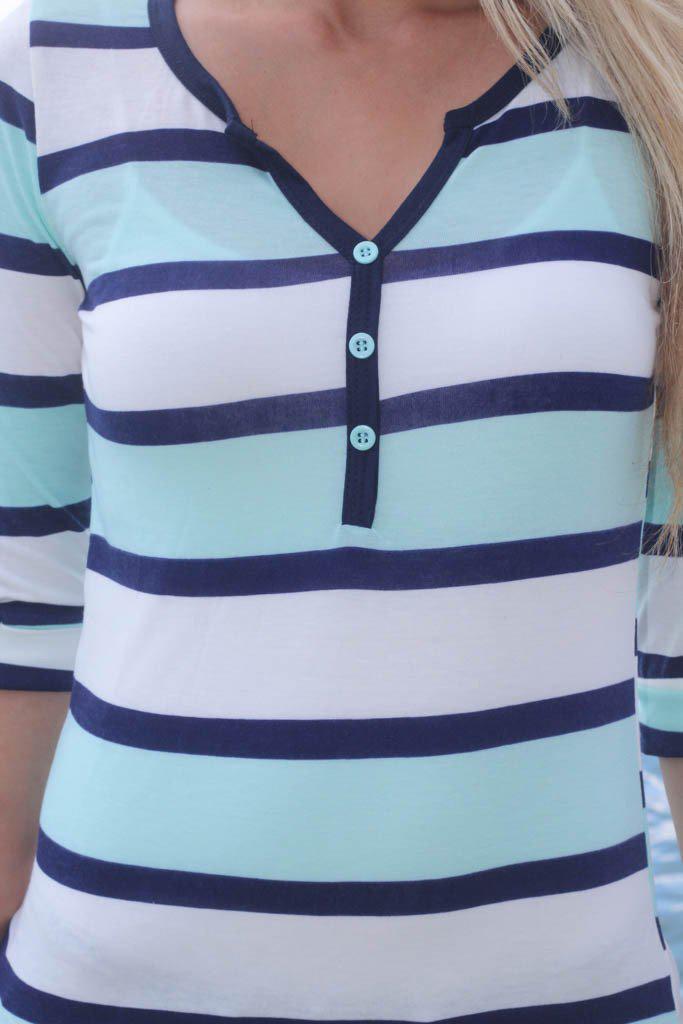 Mint And Navy Striped Top