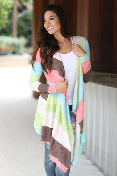 Mint And Pink Long Cardigan