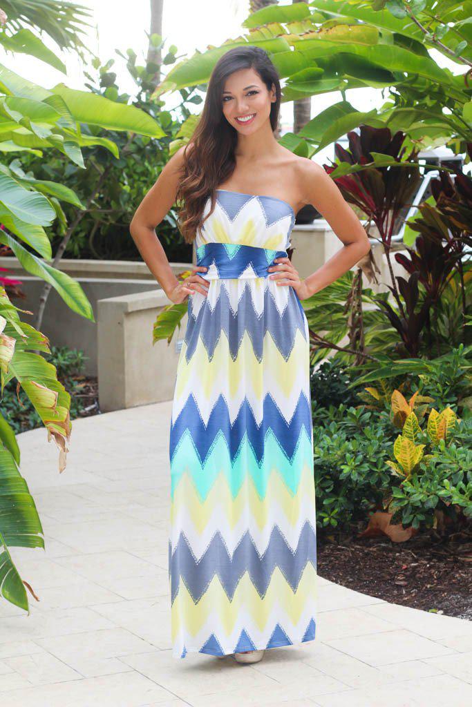 Mint And Yellow Chevron Maxi Dress | Maxi Dresses – Saved by the Dress