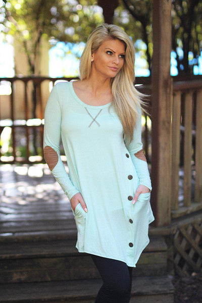 Mint Button Top with Pockets