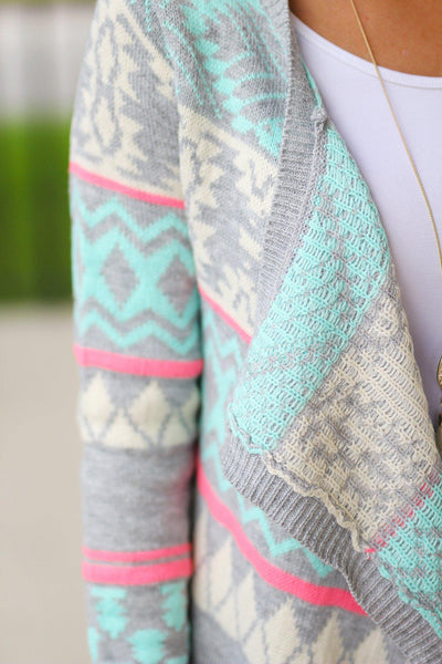 Mint And Gray Long Cardigan