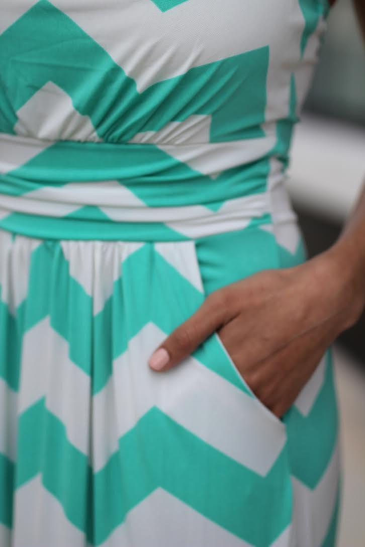 slim fit dress slacks Mint and White Chevron Maxi Dress with Pockets – Saved by the Dress