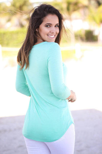 Mint Criss Cross Top with 3/4 Sleeves