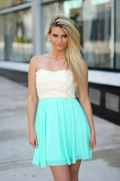 Mint Short Dress with Lace Floral Top